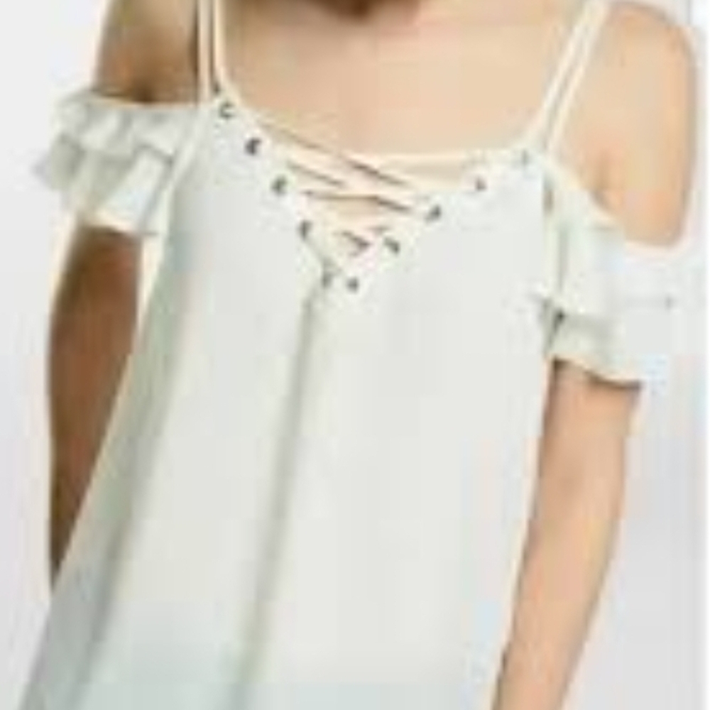 Express White Ruffle Lace-Up Blouse - Picture 4 of 4